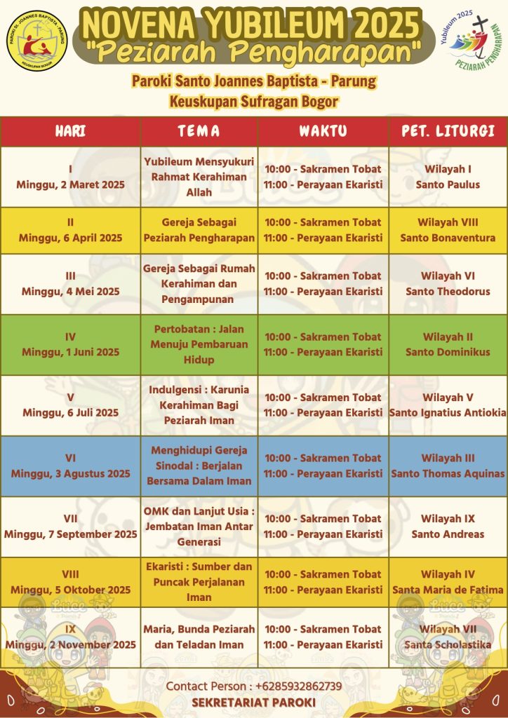 JADWAL NOVENA YUBILEUM 2025 PAROKI SJB PARUNG